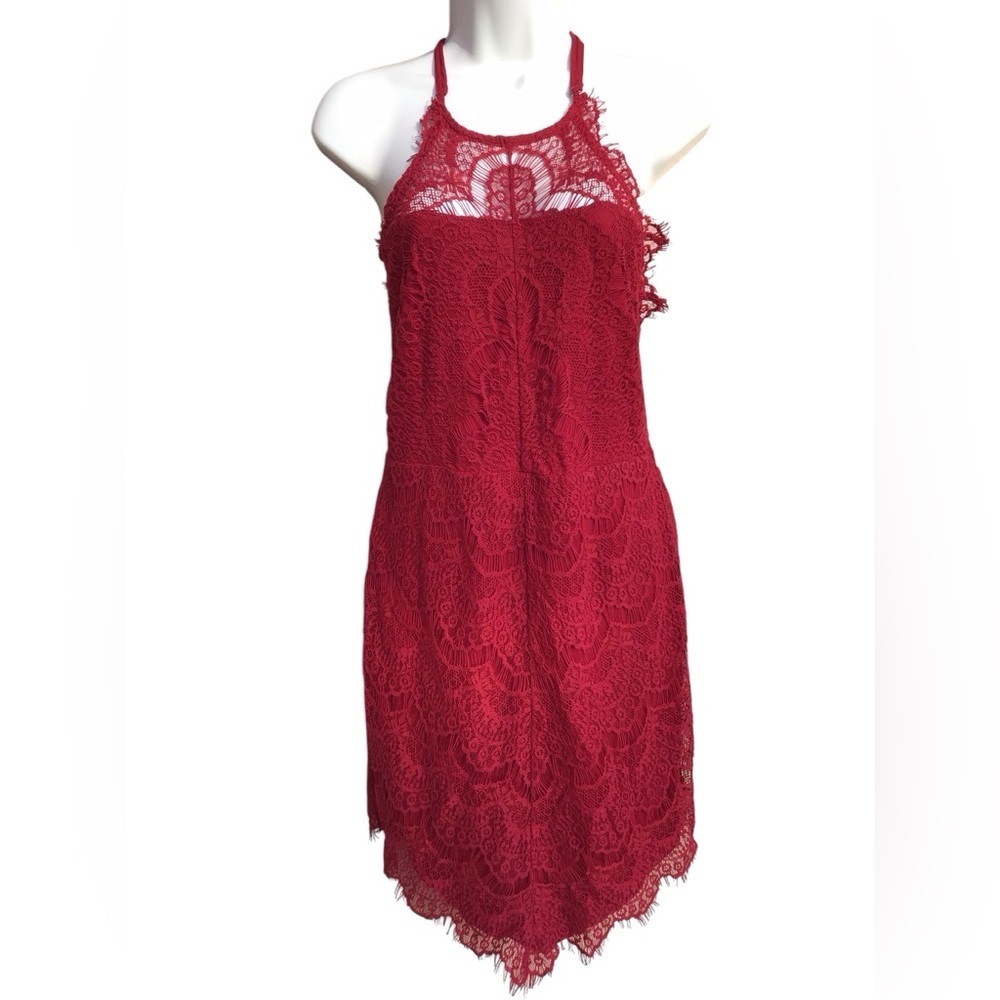 Intimately Free People Red Lace Mini Halter Dress